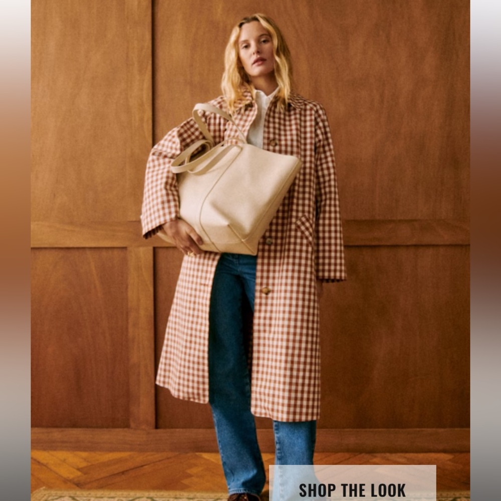 NWT Sézane Clyde Brown Gingham Trench Coat Size 38